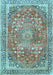 Machine Washable Medallion Light Blue Traditional Rug, wshtr4791lblu