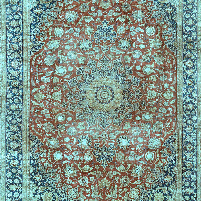 Machine Washable Medallion Light Blue Traditional Rug, wshtr4791lblu