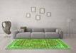 Machine Washable Medallion Green Traditional Area Rugs in a Living Room,, wshtr4791grn