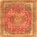 Round Machine Washable Medallion Orange Traditional Area Rugs, wshtr4791org