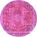 Round Machine Washable Medallion Pink Traditional Rug, wshtr4791pnk