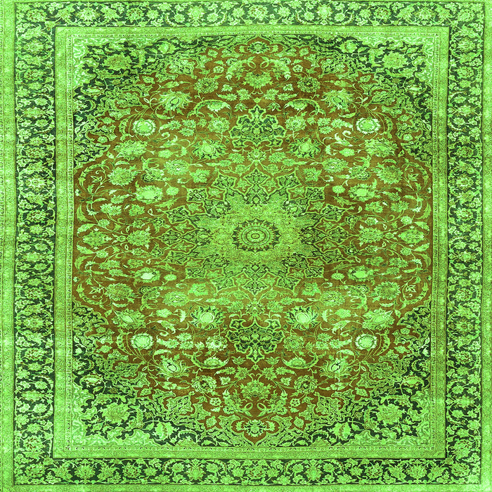 Round Machine Washable Medallion Green Traditional Area Rugs, wshtr4791grn