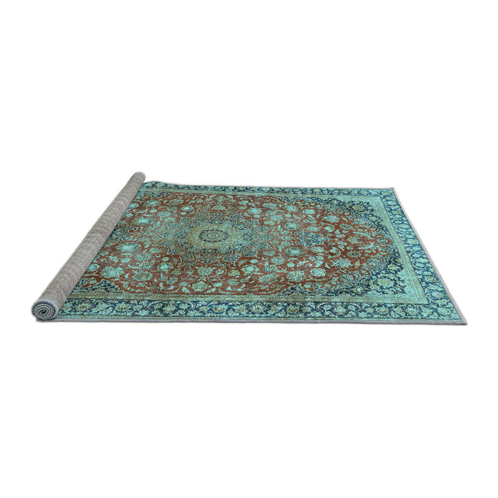 Sideview of Machine Washable Medallion Light Blue Traditional Rug, wshtr4791lblu