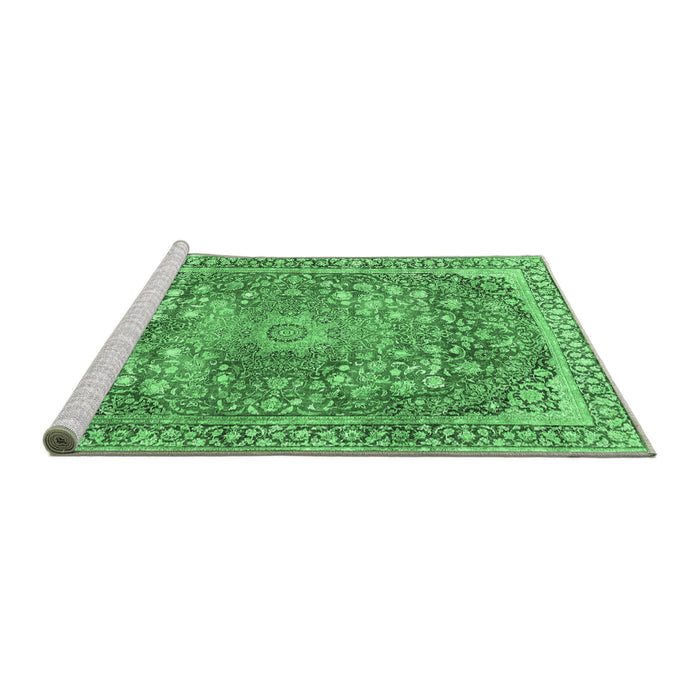 Sideview of Machine Washable Medallion Emerald Green Traditional Area Rugs, wshtr4791emgrn