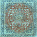 Square Machine Washable Medallion Light Blue Traditional Rug, wshtr4791lblu