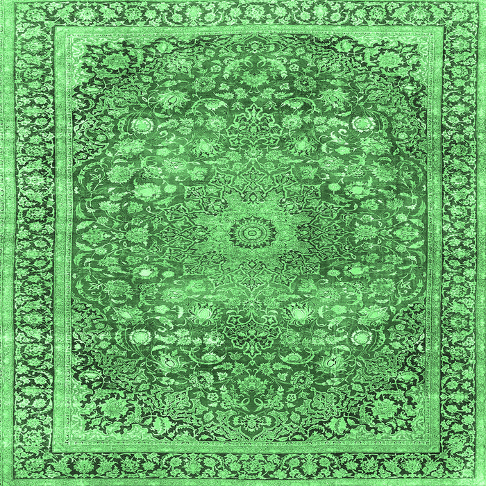 Square Machine Washable Medallion Emerald Green Traditional Area Rugs, wshtr4791emgrn