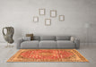 Machine Washable Medallion Orange Traditional Area Rugs in a Living Room, wshtr4791org