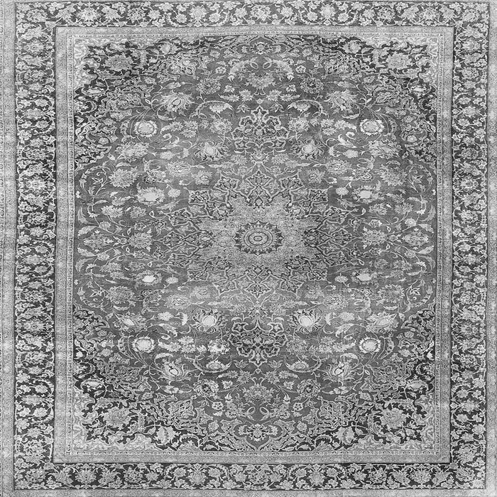 Round Machine Washable Medallion Gray Traditional Rug, wshtr4791gry