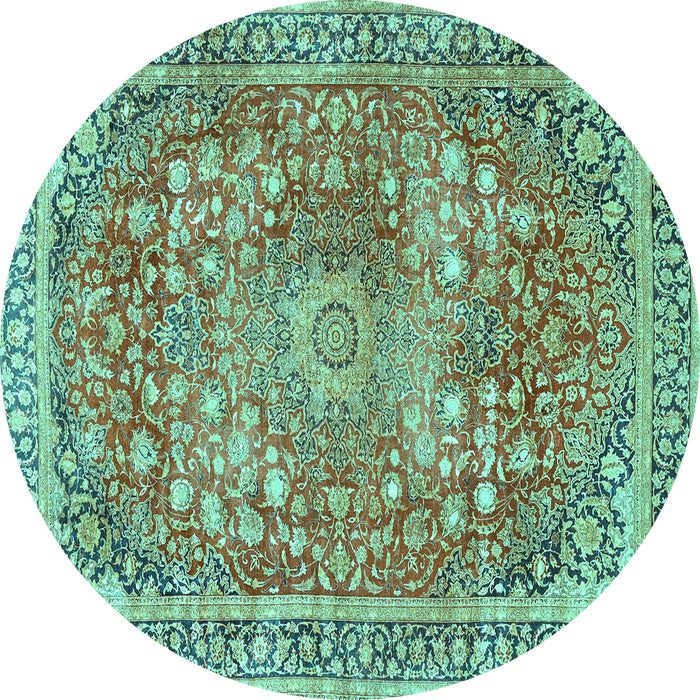 Round Medallion Turquoise Traditional Rug, tr4791turq