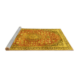 Sideview of Machine Washable Medallion Yellow Traditional Rug, wshtr4791yw