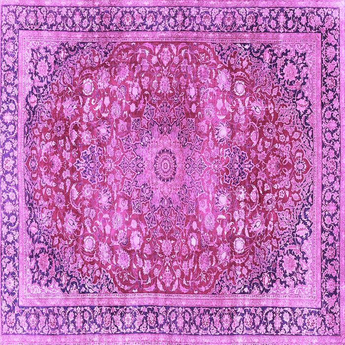 Square Machine Washable Medallion Purple Traditional Area Rugs, wshtr4791pur