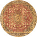 Round Machine Washable Medallion Brown Traditional Rug, wshtr4791brn