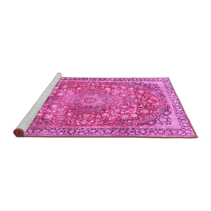 Sideview of Machine Washable Medallion Pink Traditional Rug, wshtr4791pnk