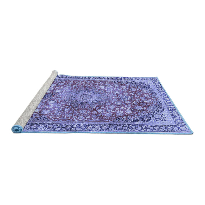 Sideview of Machine Washable Medallion Blue Traditional Rug, wshtr4791blu