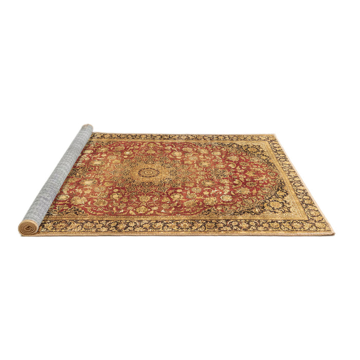 Sideview of Machine Washable Medallion Brown Traditional Rug, wshtr4791brn