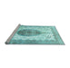 Sideview of Machine Washable Medallion Light Blue Traditional Rug, wshtr4792lblu