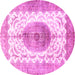 Round Machine Washable Medallion Pink Traditional Rug, wshtr4792pnk