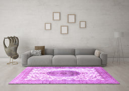 Machine Washable Medallion Purple Traditional Area Rugs in a Living Room, wshtr4792pur