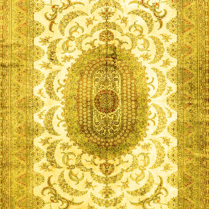 Machine Washable Medallion Yellow Traditional Rug, wshtr4792yw