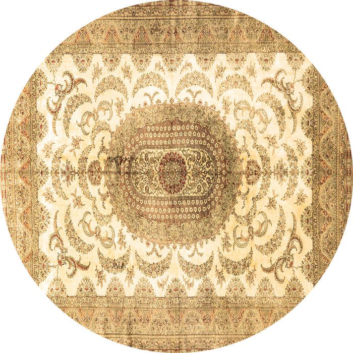 Round Machine Washable Medallion Brown Traditional Rug, wshtr4792brn