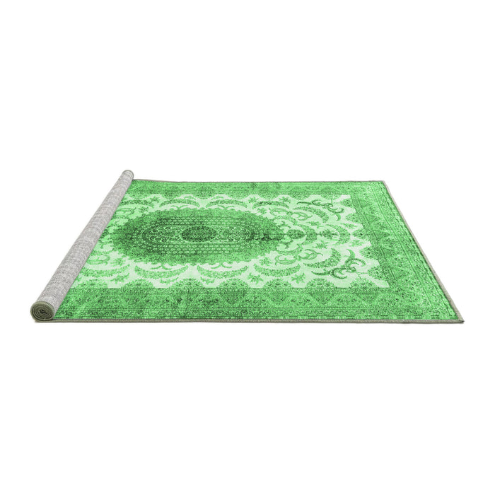 Sideview of Machine Washable Medallion Emerald Green Traditional Area Rugs, wshtr4792emgrn