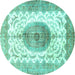 Round Machine Washable Medallion Turquoise Traditional Area Rugs, wshtr4792turq