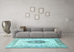 Machine Washable Medallion Light Blue Traditional Rug in a Living Room, wshtr4792lblu