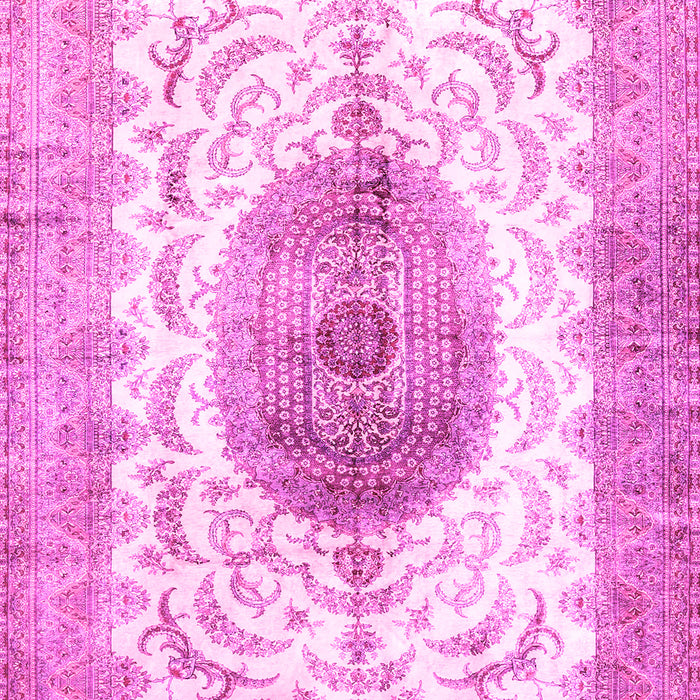 Machine Washable Medallion Pink Traditional Rug, wshtr4792pnk