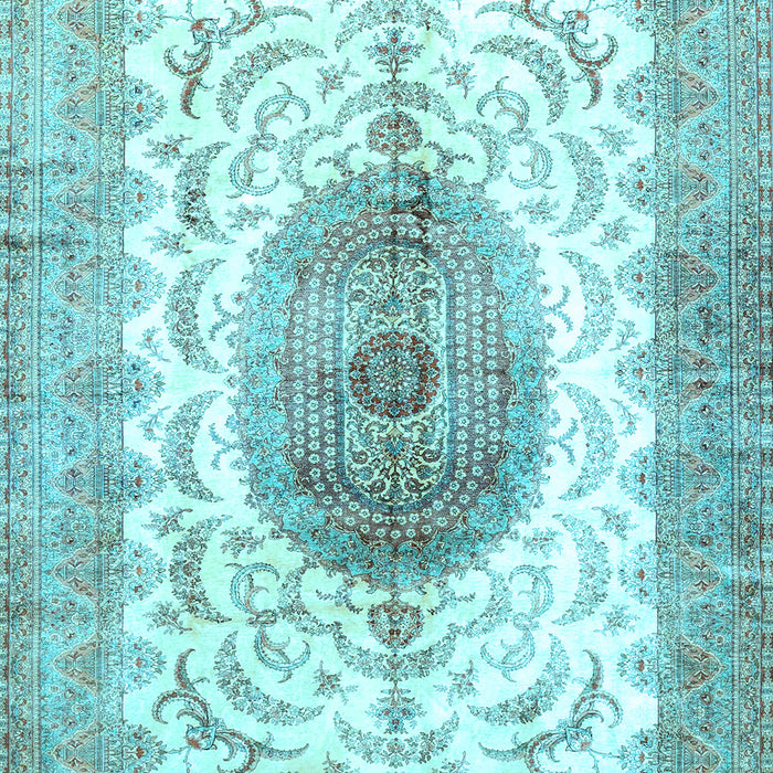 Machine Washable Medallion Light Blue Traditional Rug, wshtr4792lblu