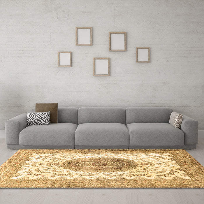 Machine Washable Medallion Brown Traditional Rug in a Living Room,, wshtr4792brn