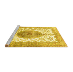 Sideview of Machine Washable Medallion Yellow Traditional Rug, wshtr4792yw