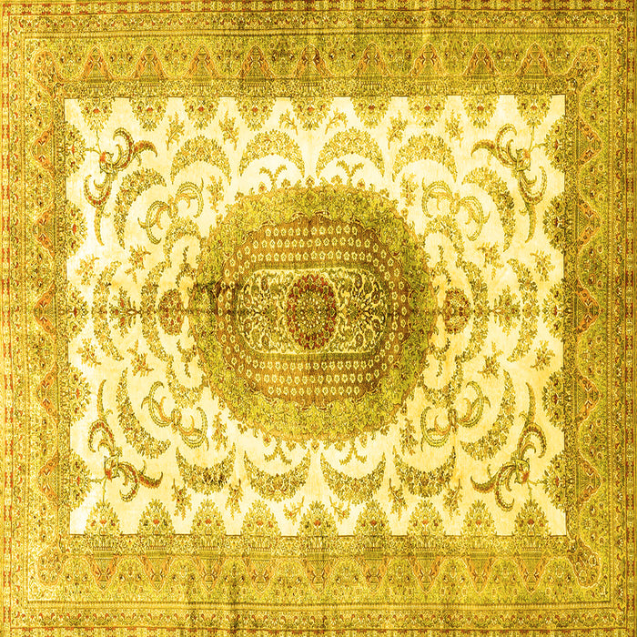 Square Machine Washable Medallion Yellow Traditional Rug, wshtr4792yw