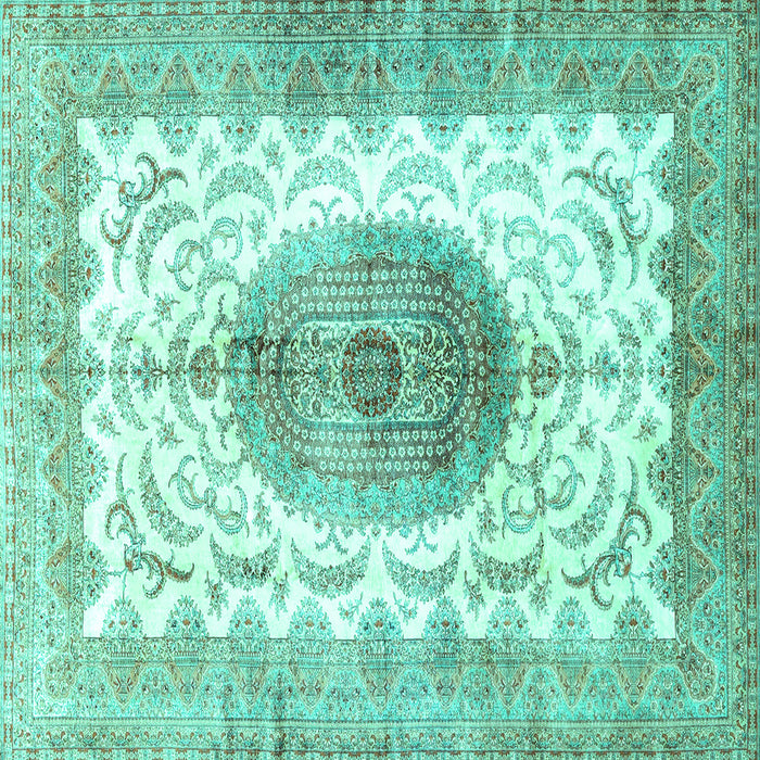 Square Machine Washable Medallion Turquoise Traditional Area Rugs, wshtr4792turq