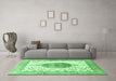 Machine Washable Medallion Emerald Green Traditional Area Rugs in a Living Room,, wshtr4792emgrn