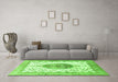 Machine Washable Medallion Green Traditional Area Rugs in a Living Room,, wshtr4792grn