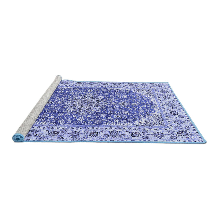 Sideview of Machine Washable Medallion Blue Traditional Rug, wshtr4793blu