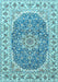 Machine Washable Medallion Light Blue Traditional Rug, wshtr4793lblu