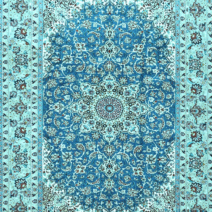Machine Washable Medallion Light Blue Traditional Rug, wshtr4793lblu