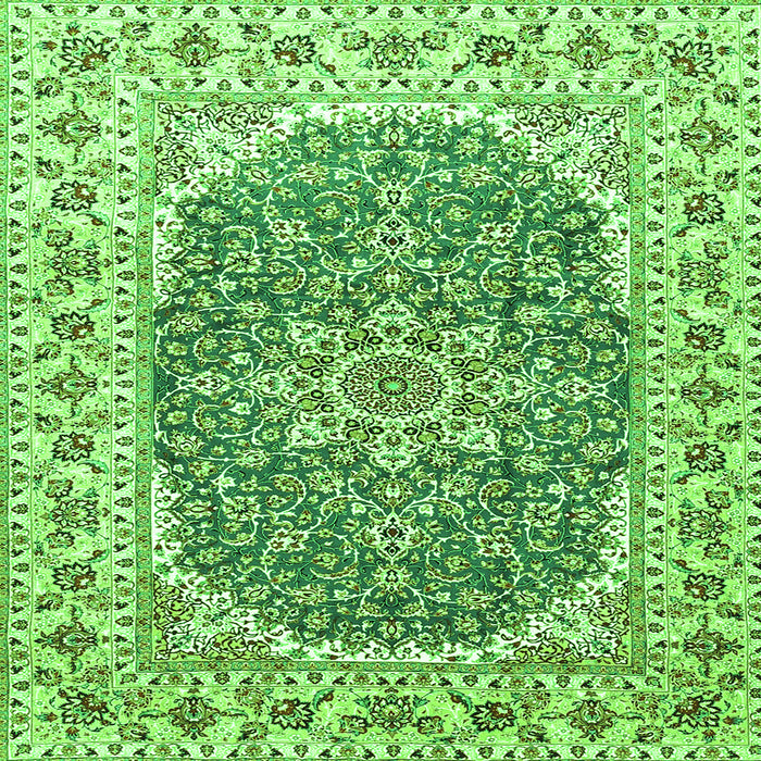 Round Machine Washable Medallion Green Traditional Area Rugs, wshtr4793grn