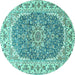 Round Medallion Turquoise Traditional Rug, tr4793turq