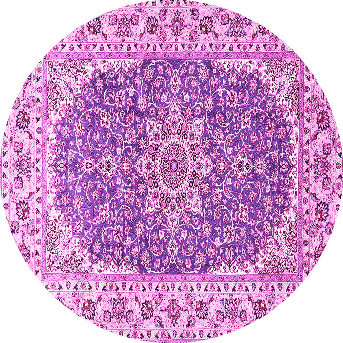 Round Machine Washable Medallion Pink Traditional Rug, wshtr4793pnk