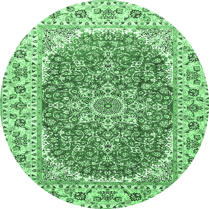 Round Medallion Emerald Green Traditional Rug, tr4793emgrn