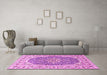 Machine Washable Medallion Pink Traditional Rug in a Living Room, wshtr4793pnk