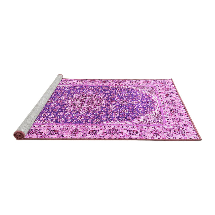 Sideview of Machine Washable Medallion Pink Traditional Rug, wshtr4793pnk