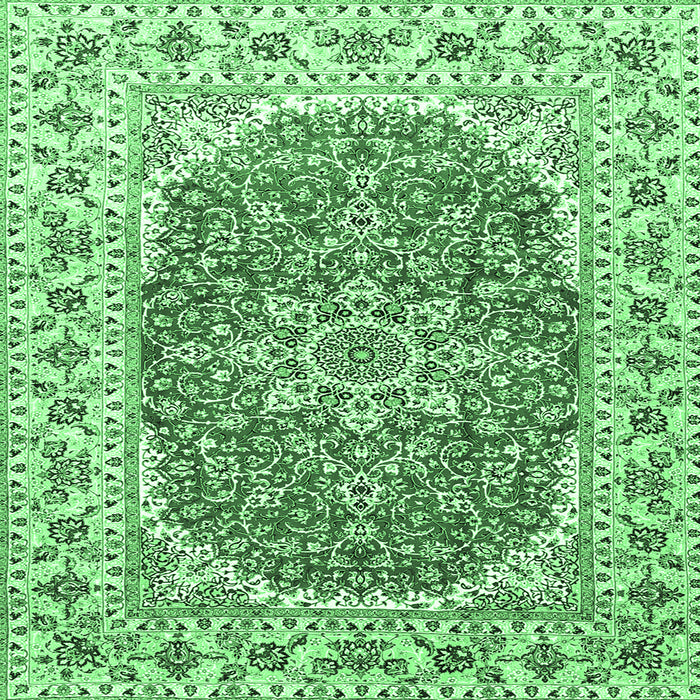 Square Machine Washable Medallion Emerald Green Traditional Area Rugs, wshtr4793emgrn