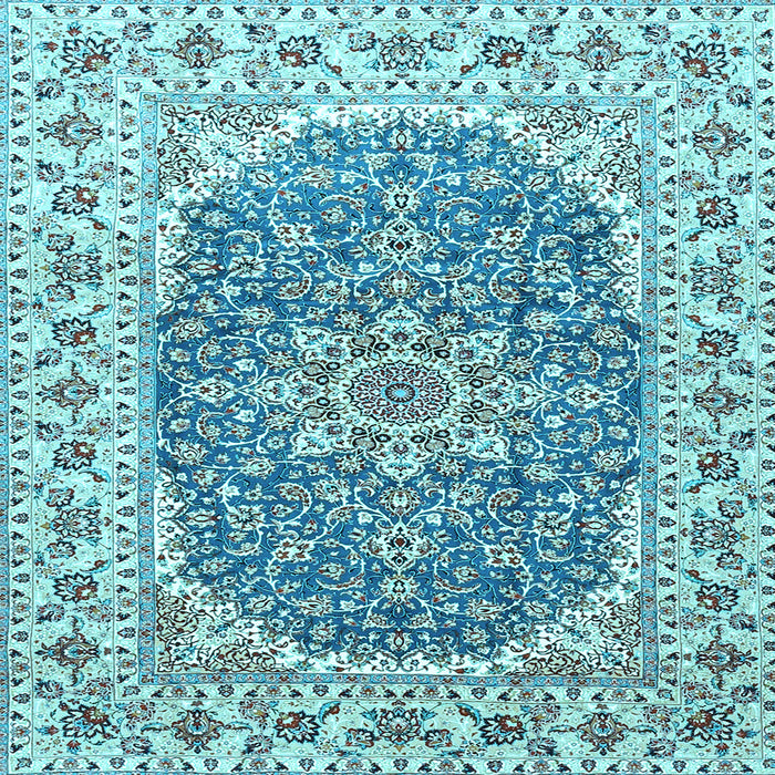 Square Machine Washable Medallion Light Blue Traditional Rug, wshtr4793lblu