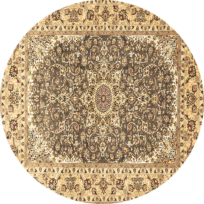 Round Machine Washable Medallion Brown Traditional Rug, wshtr4793brn
