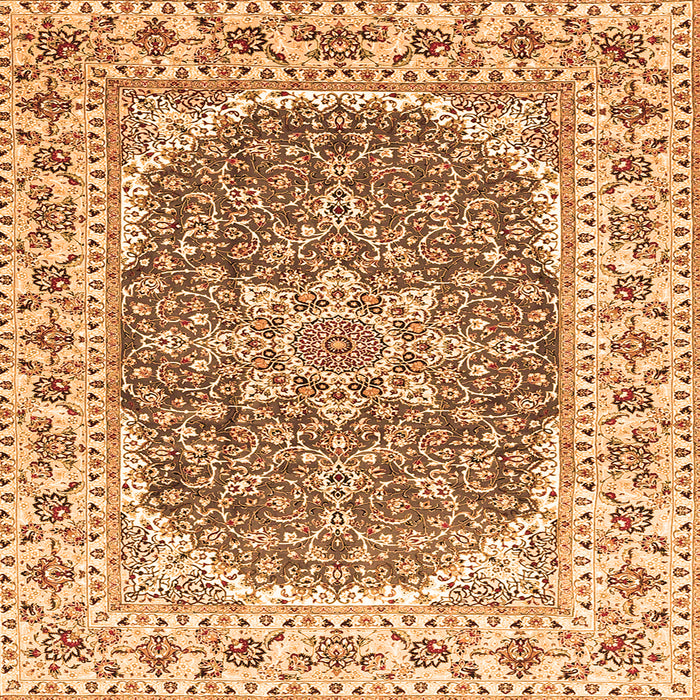 Round Machine Washable Medallion Orange Traditional Area Rugs, wshtr4793org