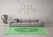 Machine Washable Medallion Emerald Green Traditional Area Rugs in a Living Room,, wshtr4793emgrn