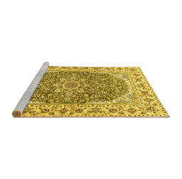 Sideview of Machine Washable Medallion Yellow Traditional Rug, wshtr4793yw